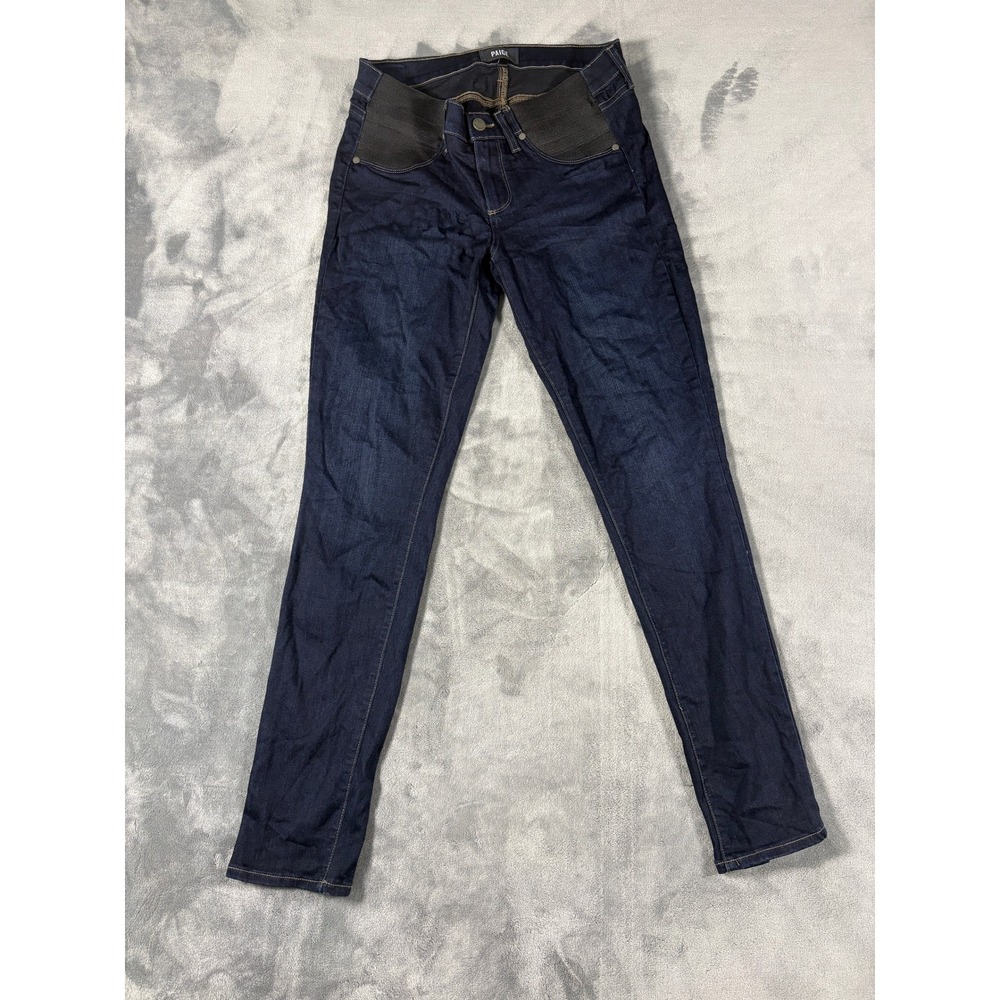 Paige Women Maternity Skinny Jeans 27 Dark Blue Wash Side Elastic Panels